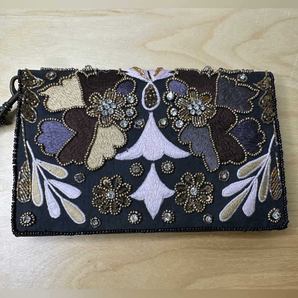 Bamboo Trading Company Embroidered Floral Clutch - Hand Beaded Florence wallet